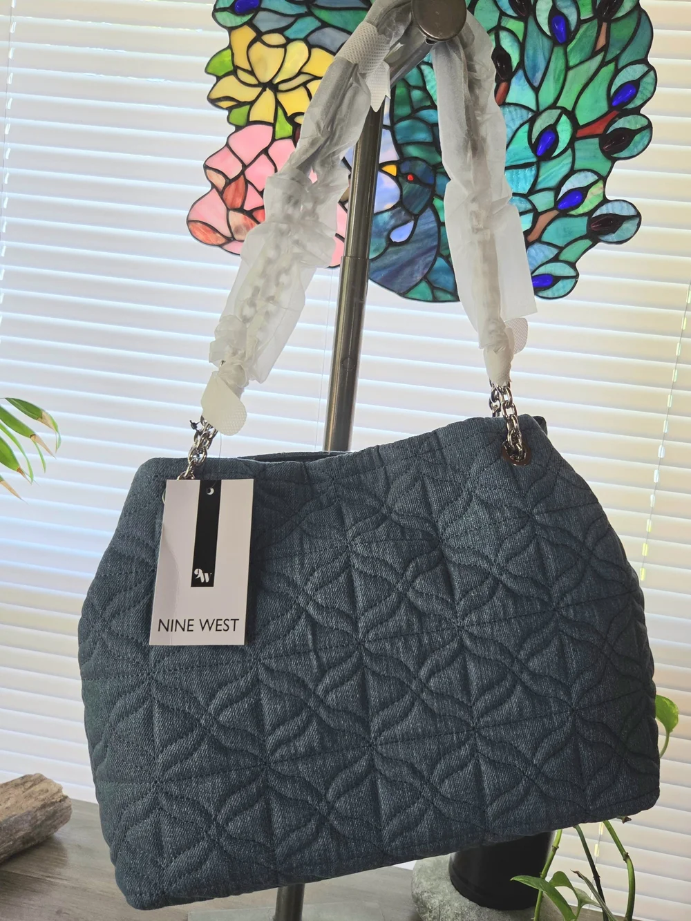NWT $129 Nine West Denim Blue Quilted Handbag Purse Medium